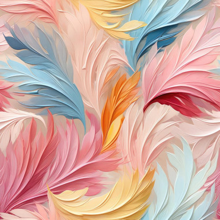 Colorful wallpaper with feathers in various shapes (tiled)の素材