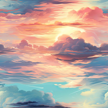 Sunset clouds in intricate psychedelic landscapes with masterful shading (tiled)の素材