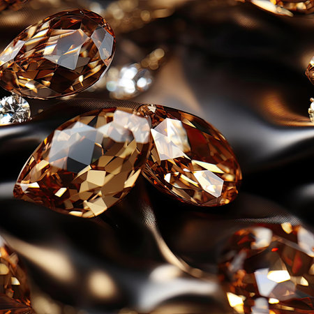 Beautiful composition of gold and brown diamonds on luxurious drapery (tiled)の素材