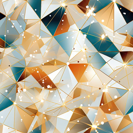 Luxurious golden and blue triangles with crystal-like texture (tiled)の素材