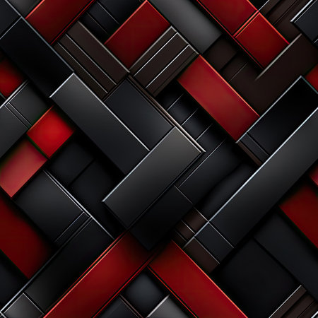 Abstract black and red wallpaper with metallic rectangles (tiled)の素材