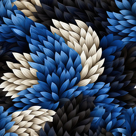 Abstract blue leaves in black and white with dimensional effects (tiled)の素材