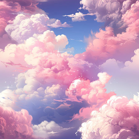 Charming clouds in pastel colors and whimsical anime style (tiled)の素材