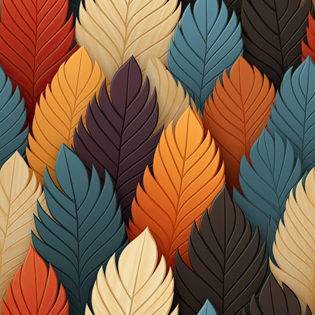 Colorful autumn leaves create a vibrant, multilayered background (tiled)の素材