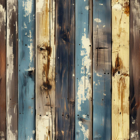 Distressed brown and blue painted wood texture (tiled)の素材