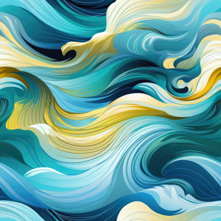 Artistic wave pattern with blue and yellow colors (tiled)の素材