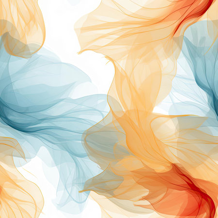 Orange and blue abstract flowing flower wallpaper with translucent layers (tiled)の素材