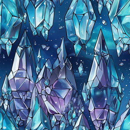 Blue and purple crystals in detailed comic book art style (tiled)の素材