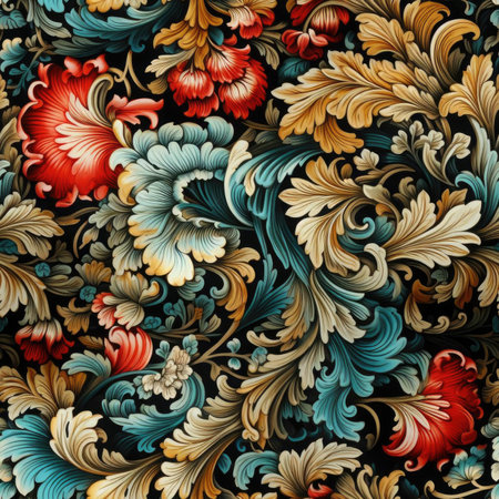 Vintage Ukrainian floral pattern with realistic details and swirling colors (tiled)の素材