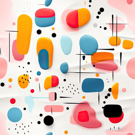 Colorful abstract pattern with rounded forms and bold color blobs (tiled)の素材