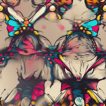 Abstract pattern of butterflies in surrealistic style (tiled)の素材