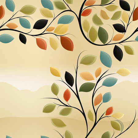 Abstract tree with colorful leaves on a light beige background (tiled)の素材