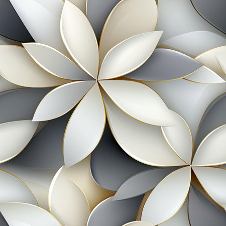 Geometric pattern with golden and white flowers (tiled)の素材