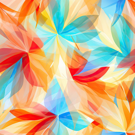 Abstract background with colorful floral leaves in translucent geometries (tiled)の素材