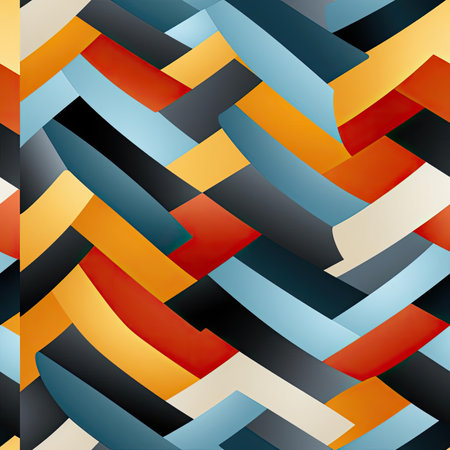 Abstract zigzag pattern in blue, orange, black, and white (tiled)の素材