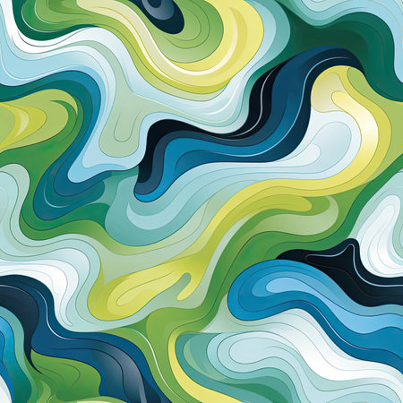 Abstract wave pattern with light green and blue in a whimsical topography style (tiled)の素材