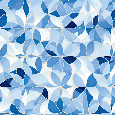 Abstract blue pattern with translucent flower tiles and diverse colors (tiled)の素材