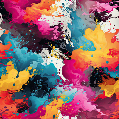 Colorful paint splash pattern with surrealistic elements, psychedelic illustrations, gouacheの素材