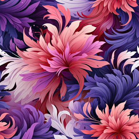Floral pattern with pink and purple colors in a realistic fantasy style (tiled)の素材