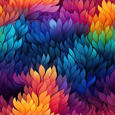 Colorful abstract pattern with leaves and vibrant colors (tiled)の素材