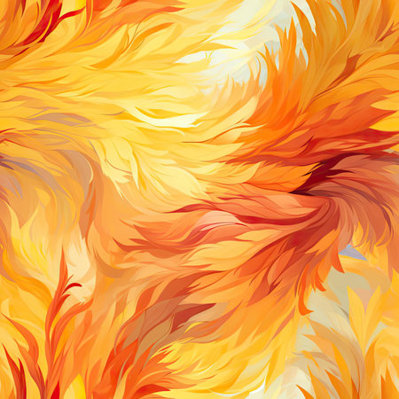 Vibrant orange and yellow feathers on an abstract background (tiled)の素材