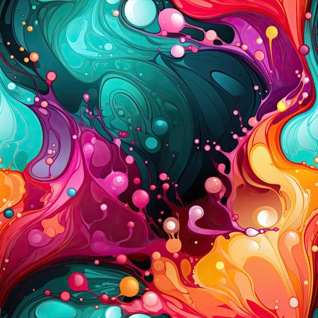 Colorful liquid spills in abstract pattern, vibrant illustrations, mystic mechanisms (tiled)の素材