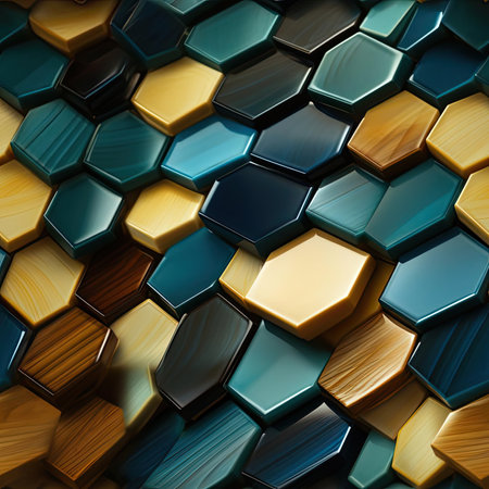 Colorful hexagon pattern with varying wood grains (tiled)の素材
