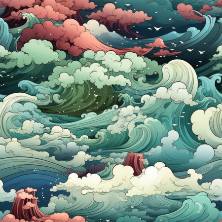 Beautiful and colorful waves in an intricate illustration (tiled)の素材