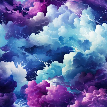 Purple and blue cloud wallpaper with lightning (tiled)の素材