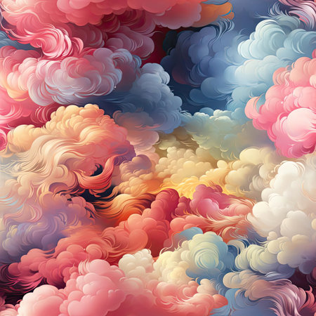 Abstract painting of colorful clouds with vibrant illustrations, rococo pastel colors (tiled)の素材