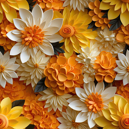 Exquisite scene of orange and white paper flowers (tiled)の素材