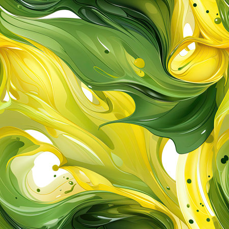 Yellow and green liquid pattern of swirls in realistic color scheme (tiled)の素材
