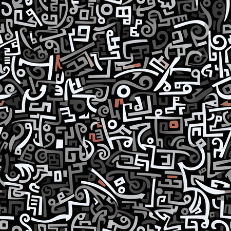 Hand-drawn Arabic-style pattern with intricate symbols and letters (tiled)の素材