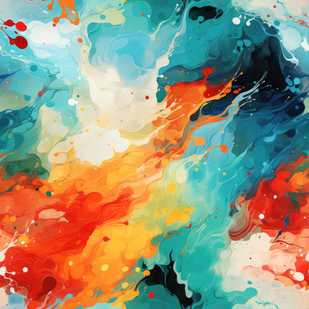 Abstract painting with splashes of blue and orange colors (tiled)の素材