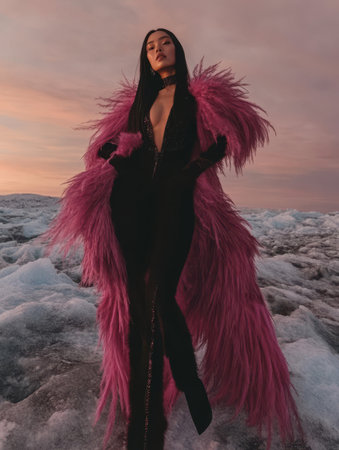 Fashion editorial shot of a top model wearing luxury couture. AI-generated.の素材