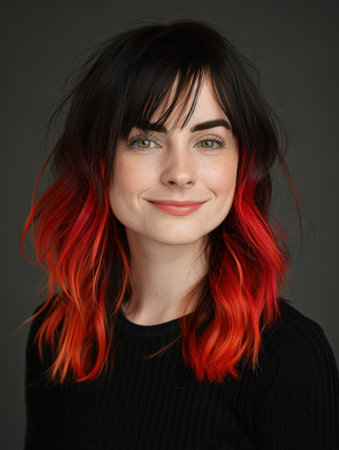 Studio portrait of woman with red and black hair. AI-generated.の素材
