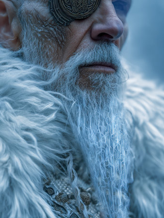 Elderly man with mechanical eyepatch and white beard. AI-generated.の素材