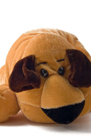 dog of felt of yellow color, infantile toyの写真素材