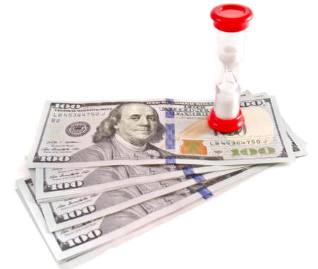 Money with sand clock