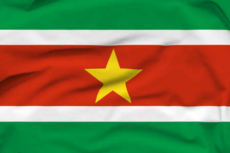 Suriname national flag, folds and hard shadows on the canvas.の写真素材