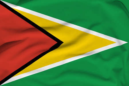 Guyana national flag, folds and hard shadows on the canvas.の写真素材