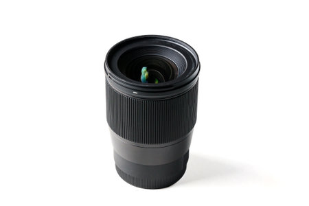 Camera and video camera lens close-up on a white background.の写真素材