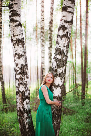 a women with green dressの写真素材