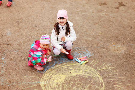 The chalk closeup a drawing to asphalt.の写真素材