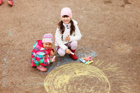 The chalk closeup a drawing to asphalt.の写真素材