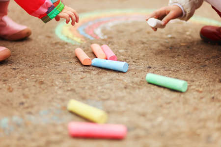 The chalk closeup a drawing to asphalt.の写真素材