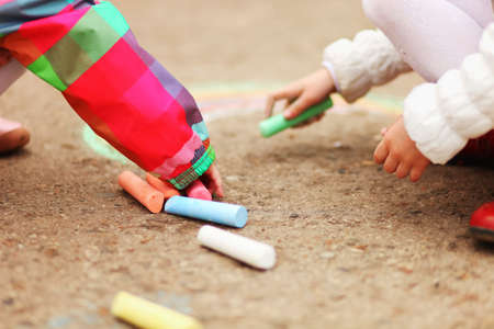 The chalk closeup a drawing to asphalt.の写真素材