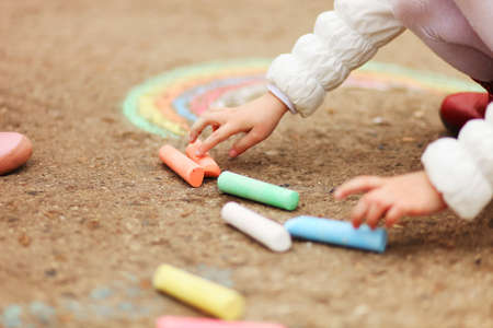 The chalk closeup a drawing to asphalt.の写真素材