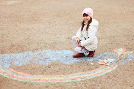 The chalk closeup a drawing to asphalt.の写真素材