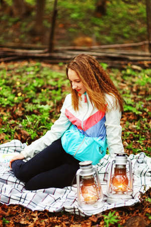 Young woman portrait happy on the outdoors.の写真素材